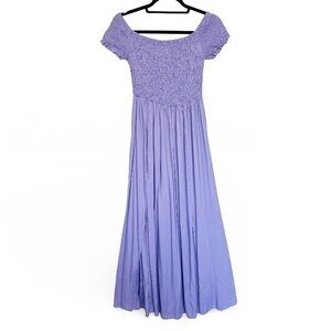 Elegant Lavender Off-Shoulder Shirred Bodice Maxi Dress Lavender Size Large